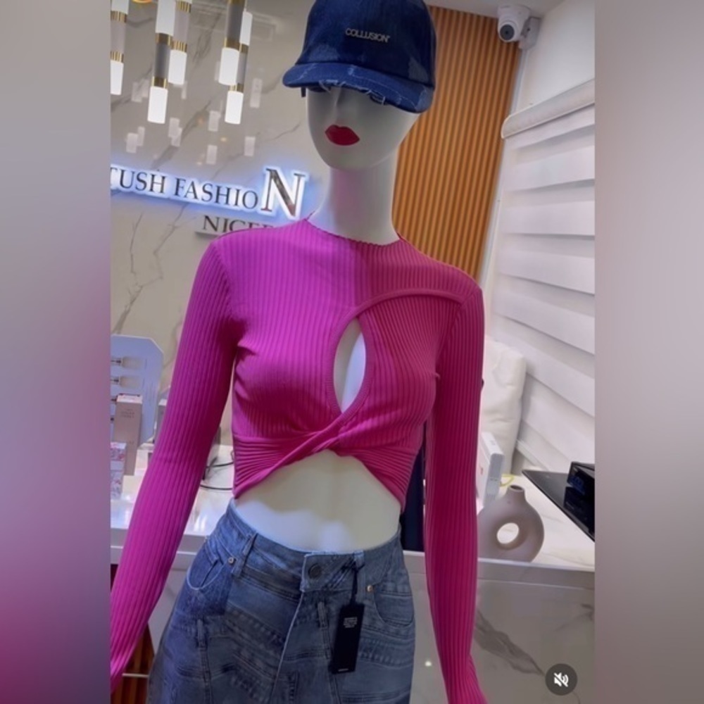 ZARA cut out long sleeve top fuchsia 0858/513